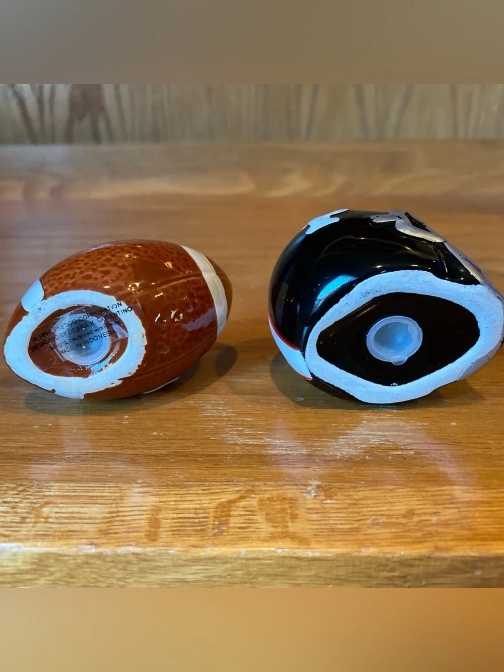 Enesco Vintage Football Ball & Helmet Salt and Pepper Shakers Ceramic